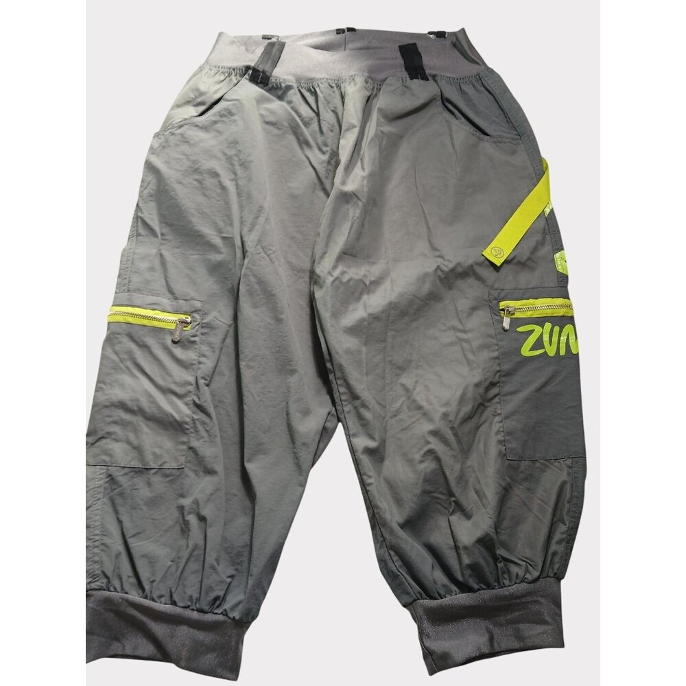 Zumba Wear Gray Cargo Jogger Pants XXL Neon Lime Green Accents Elastic Cuffs